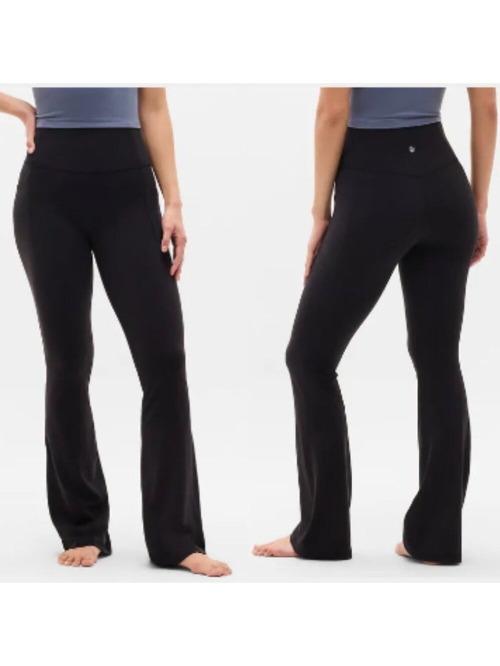 Athleta Flare Yoga Pant L Black Ribbed Athletic Workout Pull On Boot Cut Legging